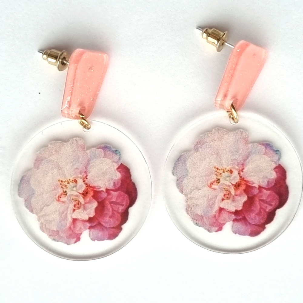 Pretty Peachy Pink Floral Drop Earrings 🍑 🩷 - Picture 5 of 10